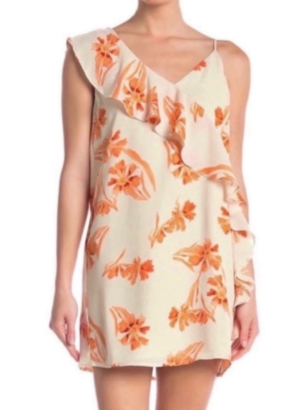 COLLECTIVE CONCEPTS FLORAL PRINT RUFFLE MINI DRESS